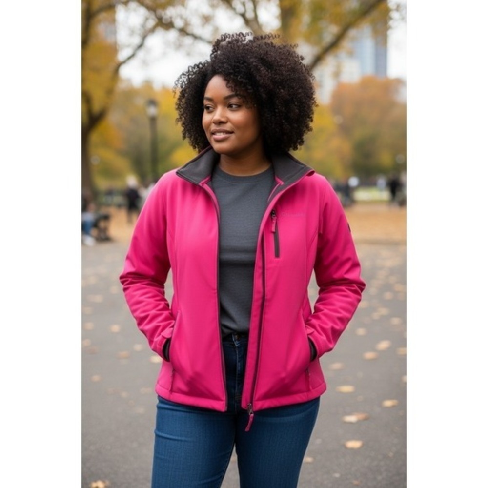Free Country Women's Pink Softshell Jacket Full Zip Pockets Size Medium - Picture 1 of 7